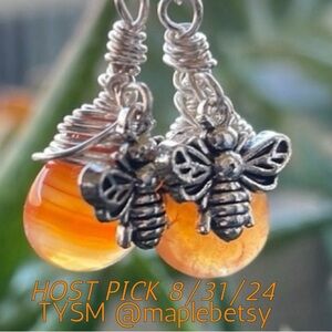 Carnelian Crystal Bee Earrings • Boho Artisan Cottagecore Jewelry